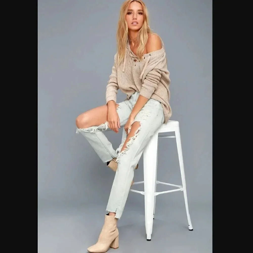 One x One Teaspoon High Waist Awesome Baggies Light Wash Destroyed Jeans